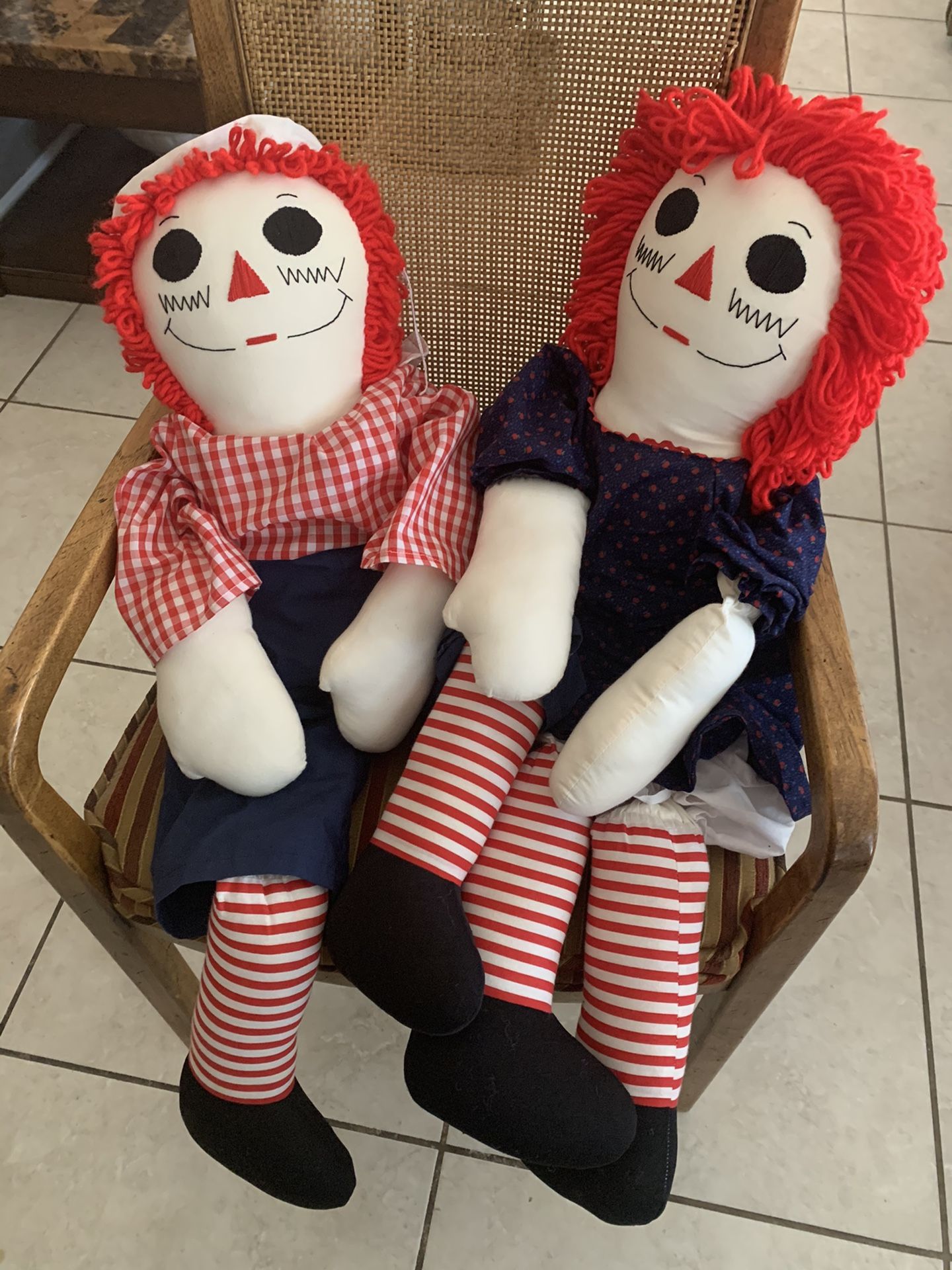 Vintage Handmade Very Large 34” Raggedy Ann And Andy Dolls Gorgeous ...