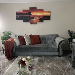2 Couches, 1 Chair, Wall Print Snd Pillow