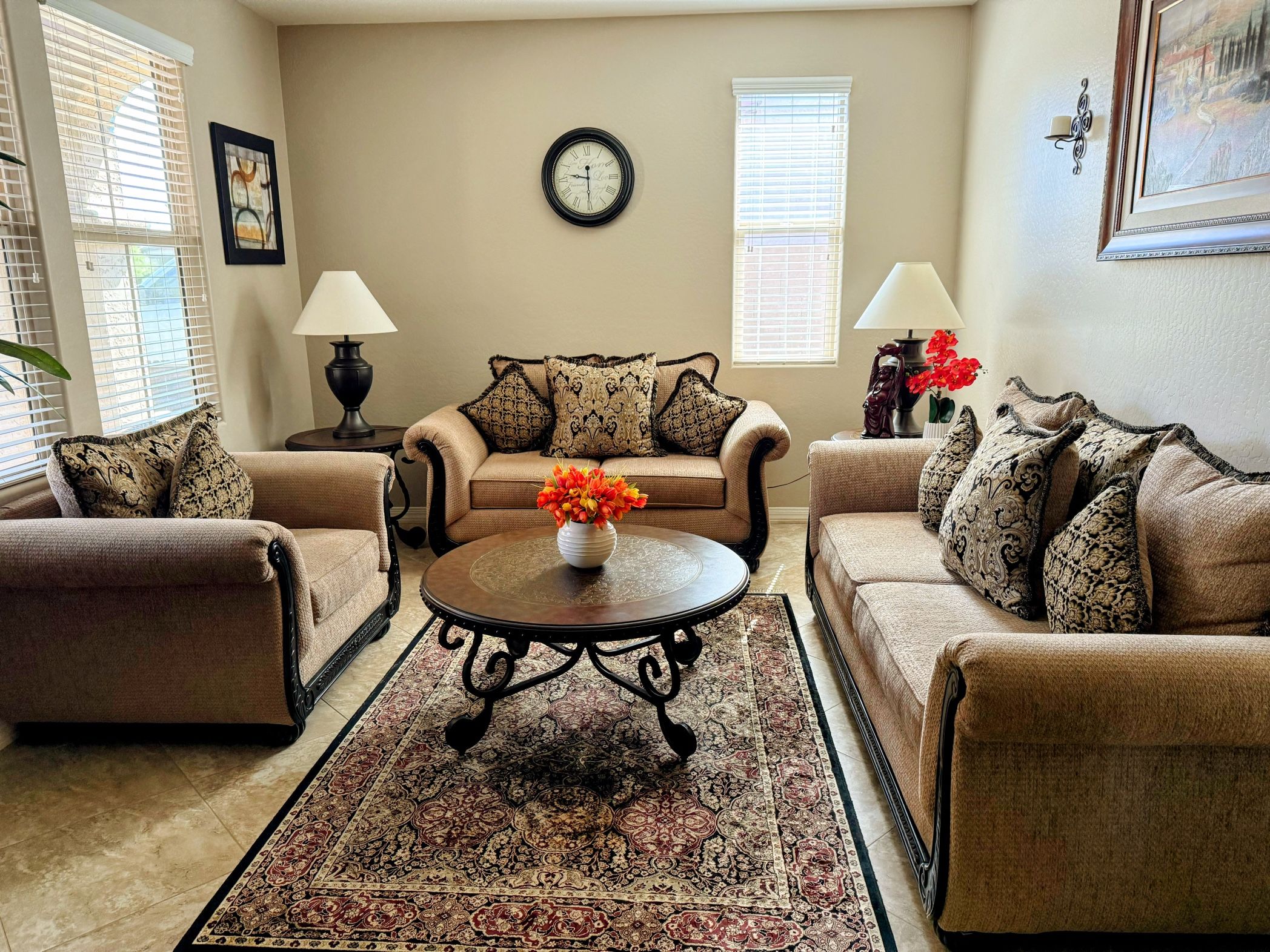 Living Room Scarlet Taupe Sofa & Loveseat + chair+ coffee table set .