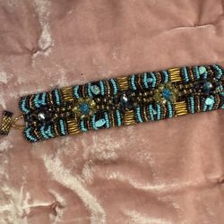 Turquoise And Gold Beads Bracelet 