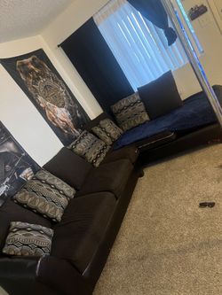 Dark Brown Sectional Sofa with Pillows