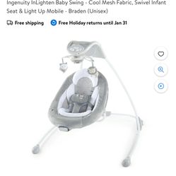 ngenuity InLighten Baby Swing - Cool Mesh Fabric, Swivel Infant Seat & Light Up Mobile - Braden (Unise