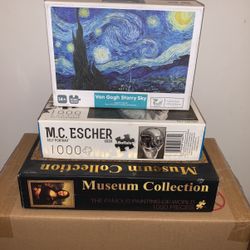 3x 1000 Pieces Jigsaw Puzzle Puzzles Art Mona Lisa Can High Starry Sky MC Escher Self Portrait