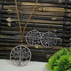 Tree Of Life Brass Tone Cord Necklace And Earring Set