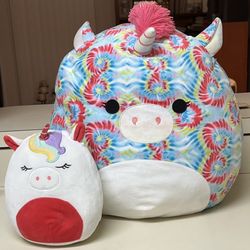 Squishmallows Mickey Unicorn 8” & Squishmallows Atlas Tie Dye 18” Unicorn VGUC