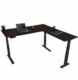 Stand Up Desk Store Triple Motor Electric L-Shaped Corner Standing Desk with EZ Assemble Frame (Black Frame/Black Top, 71" W x 71" D)
