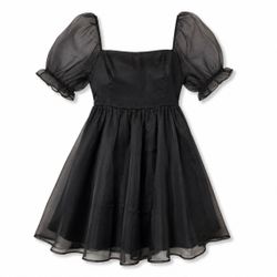 NWT Thirty Thirty LA Black Organza Puff-Sleeve Babydoll Mini Dress XL Whimsigoth