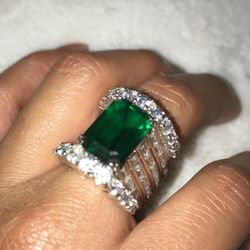 Plated Emerald Ring With Diamonds