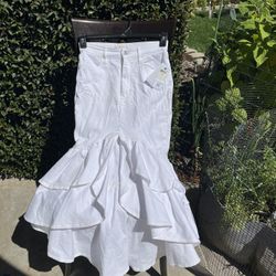 GUESS Women's White Marina High-Rise Midi Split Denim Skirt Size 27 