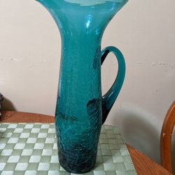 Vintage Blown Crackle Glass Pitcher