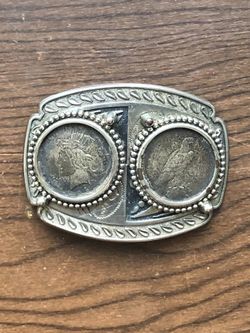 Two Silver Dollar Coins Belt Buckle 