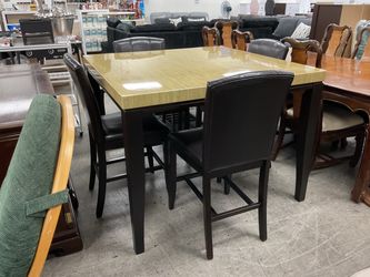 Counter Height Dining Set, Tall Table with 4 Chairs, Large Square Table