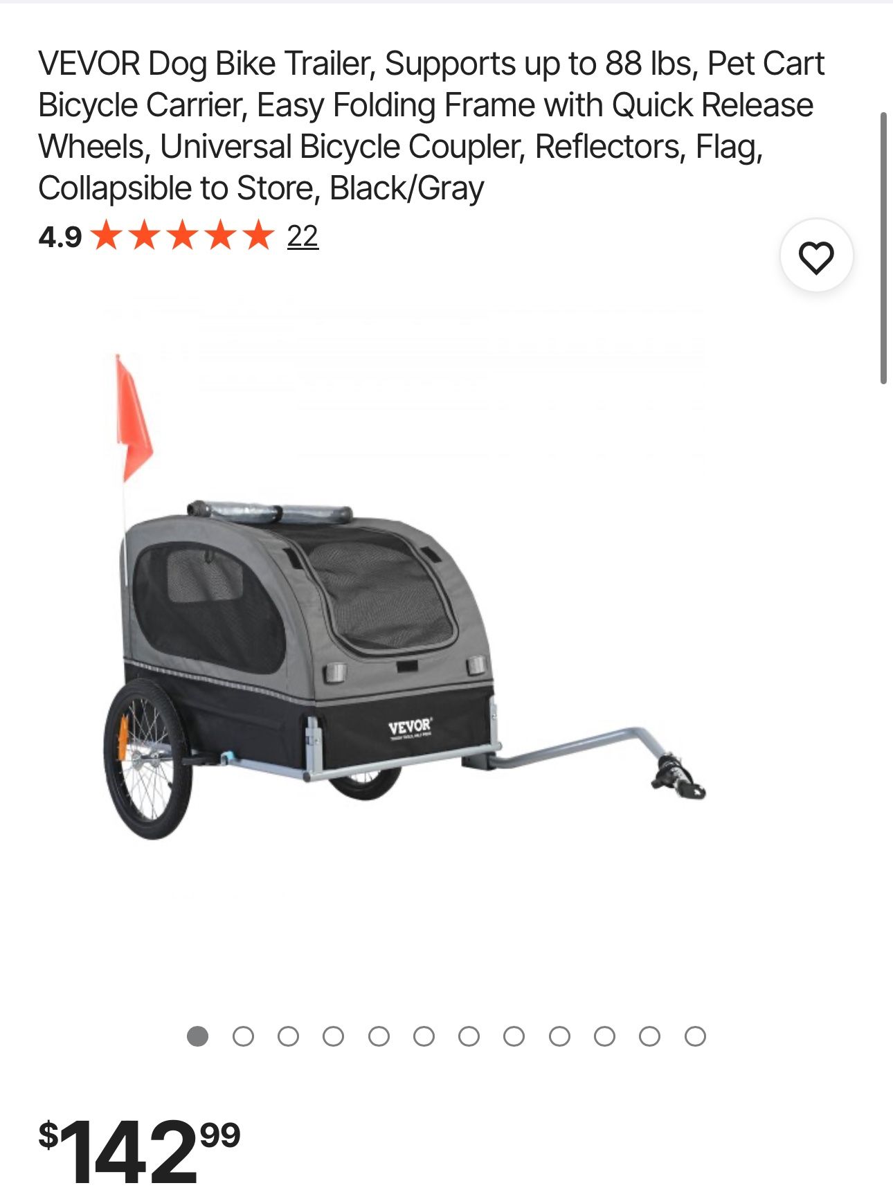 VEVOR Dog Bike Trailer, Supports up to 88 lbs