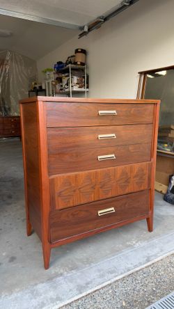 Mcm vintage walnut Tallboy dresser
