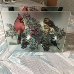 Tii Collections Red Cardinals 2 Tea Candle Mirrored Candle Holder