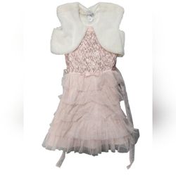 Jona Michelle Size 10 Blush Dress with Faux Fur Bolero