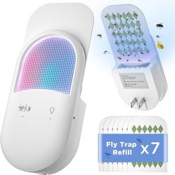 Fly Trap Indoor Plug-in 2-in-1 Flying Insect Trap with 7pcs Fly Trap Refill, Indoors Fly Trap Mosquito Trap with Night Light Gnat Traps for House Indo