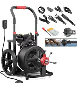 100 ft x 1/2 inch POPULO Auto Feed Electric Drain Snake Auger for 2 to 4 Inch Pipes, Sewer Plumbing Snake Auger, Heavy Duty Drain Cleaner Machine with