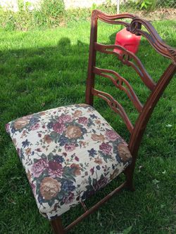 3 wooden floral chairs