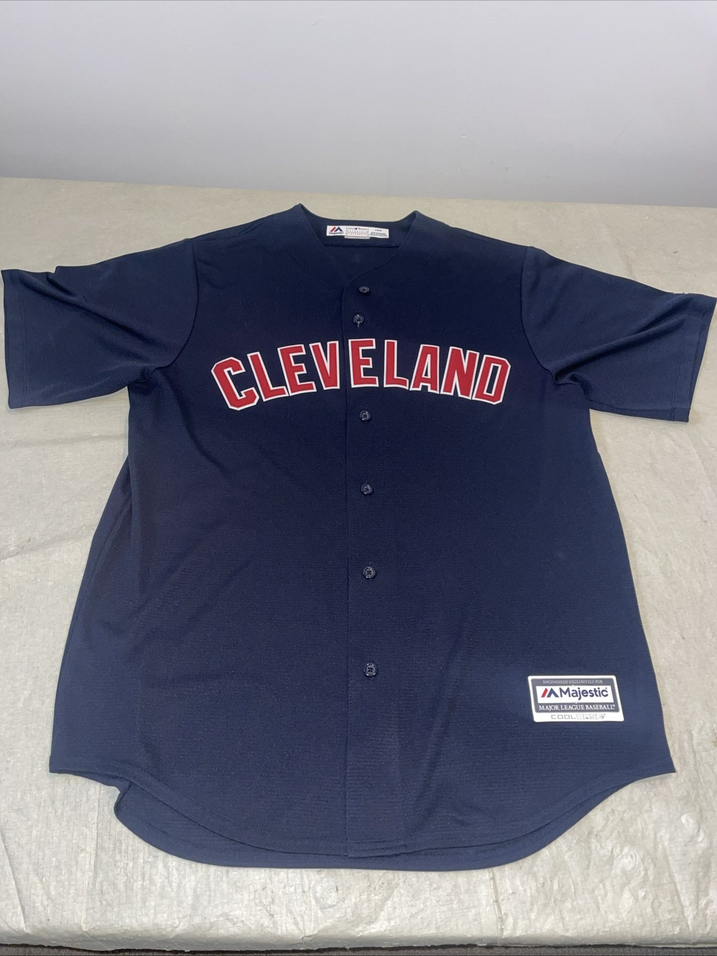 Cleveland Indians Majestic Jersey Blue Clean Mens Large Cool Base MLB Vintage