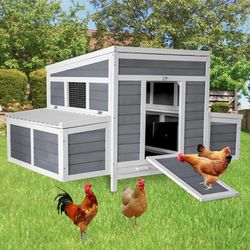 59" Chicken Coop with 2 Large Nesting Boxes, Wooden Hen House for 4-6 Chickens