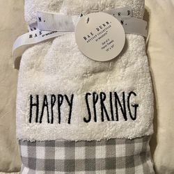 Brand New Rae Dunn Happy Spring Hand Towels