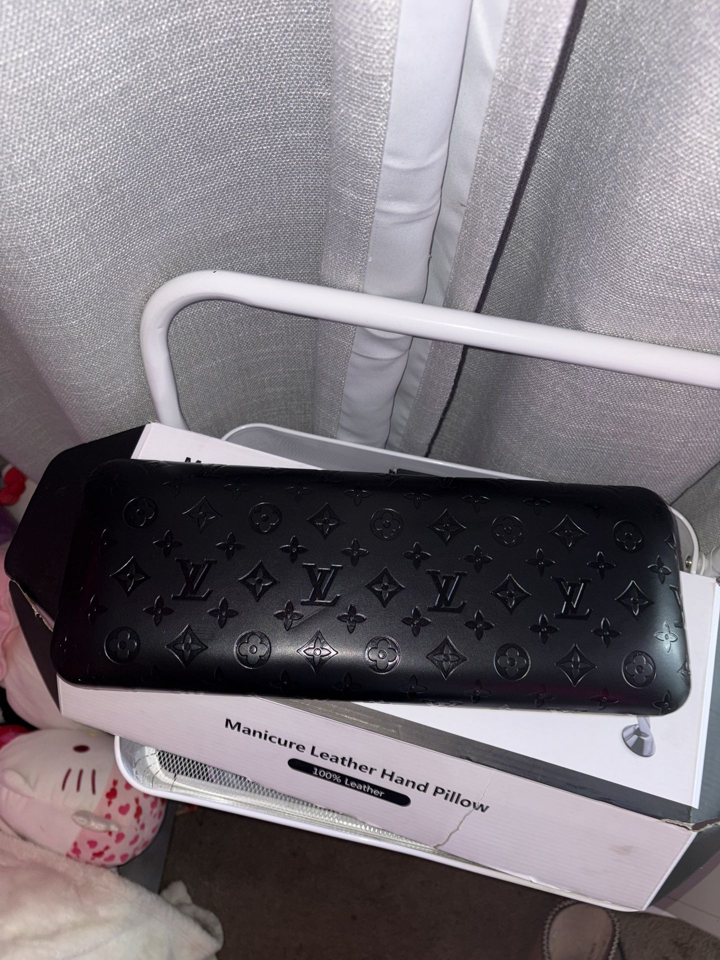 Black Leather “Louis Vuitton” Print Arm Rest (nails)