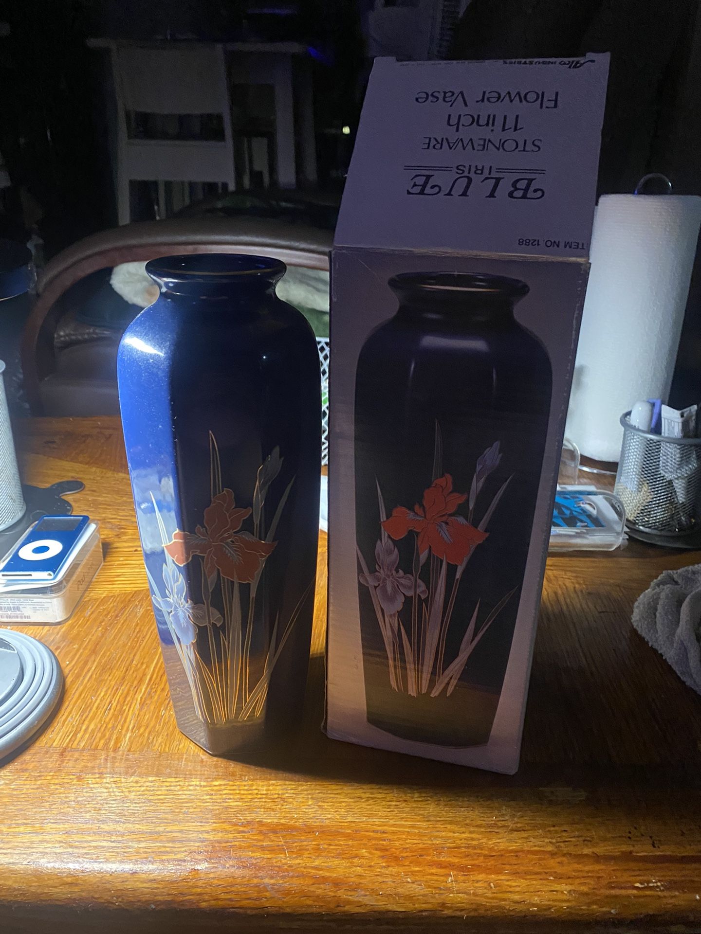 Blue Iris Stoneware 11  Inch Flower Vase