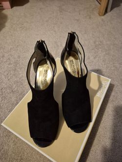 Michael Kors Black Suede Open-Toe Heels , 9.5 (Skokie)