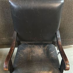 Leather Upholstered Chair.  Brown Walnut Frame