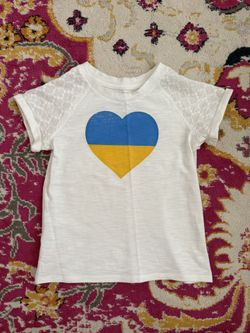 Girls Kids White T-shirt Shirt Size 7 8 Ukraine Flag