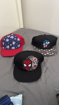 Sonic and Spider-Man Boy hats, sonic swim shorts and cover-up.