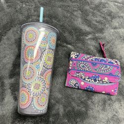 Bundle of Vera Bradley Wallet and Water Bottle with Straw in Excellent Shape!  