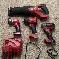 Milwaukee M18 FUEL Cordless Tool Set — Brushless SAWZALL, Impact Wrench, Driver, Work Light & Charger (Tool-Only)