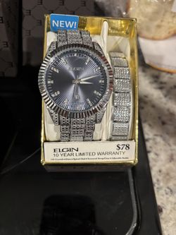 Men’s Large Size Iced Out Bling Crystals Watch With Matching Bracelet New In Box 