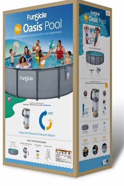 Funsicle 15ft Oasis Above Ground Metal Frame Swimming Pool, Includes FiltraBoost™ 1200S Pump with Au