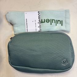 Lululemon Athletica Everywhere Knit Mesh Belt Bag / Crossbody - Sage Green and crew socks set