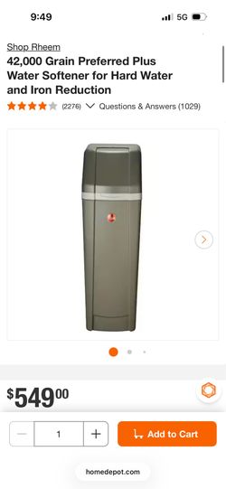 Brand New Rheem Preferred Plus 42,000 Grain Water Softener (Retail: $589 + tax )