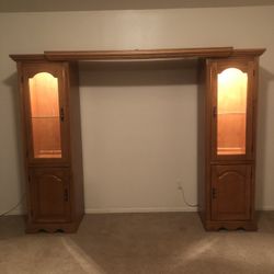 Vintage Oak Headboard w Cabinets 