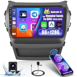 [6+128G] Android 13 Wireless Carplay Stereo Kit for Hyundai Santa Fe IX45 2013-2017, 9 Inch 1280x720 HD Touchscreen with Wireless Android Auto DSP GPS
