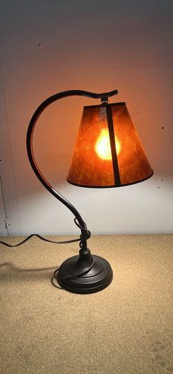 Curved Arm Table Lamp with Textured Shade