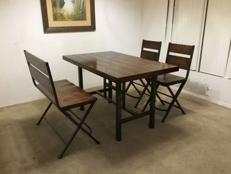 High Top Pub Dining Table with 2 Barstools and Bench