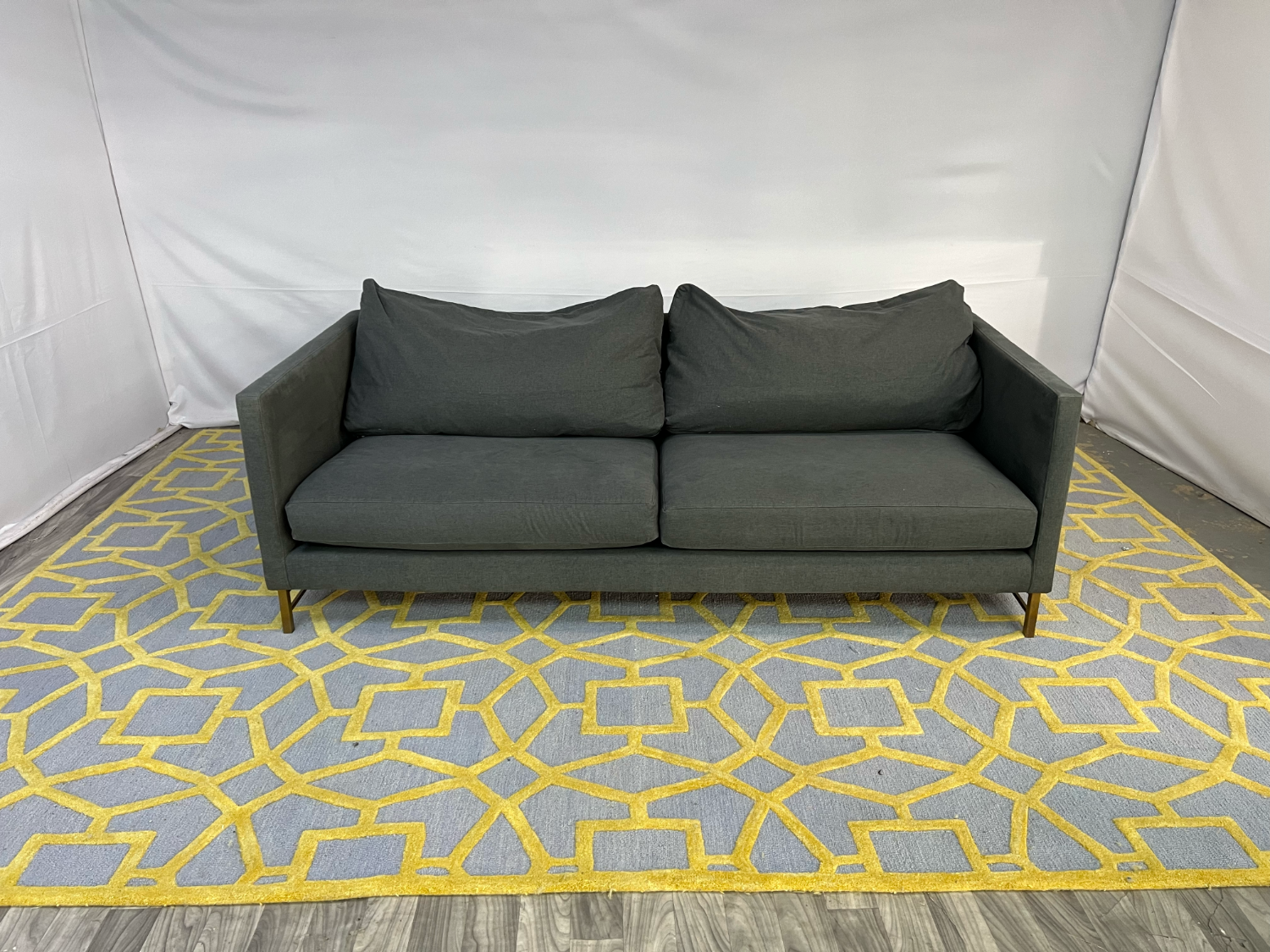 ( Delivery Available ) Dark Gray Sofa with Gold Legs