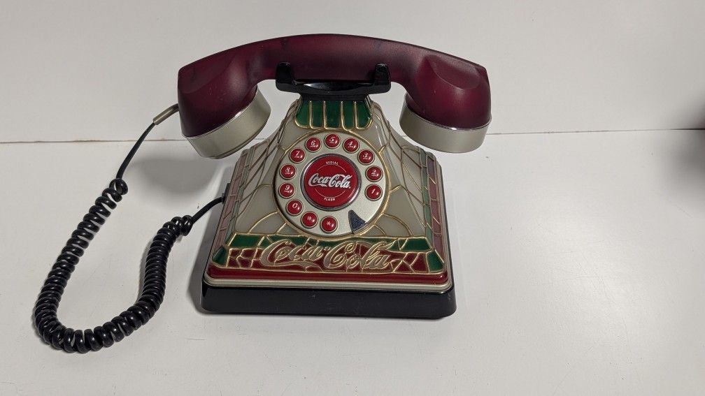 Vintage Coca Cola Stained Glass Look Rotary Telephone Decorative Display Phone
