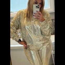 Serra Aldi Sequin Bomber And Pull On Joggers Pants Set