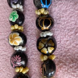Hawaiian Kukui Nut Necklace Lei- Black /Yellow - 17” Tropical Aloha Festive