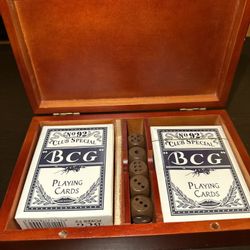 Vintage Box with Playing Cards and Wooden Dice