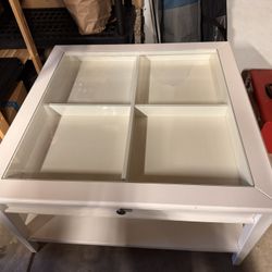 White Coffee Table With Clear Glass Top and Drawer $50