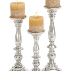 Silver Aluminum Candle Holder Set of 3