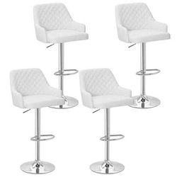 37.4 Bar Stools (Set of 4) with Back, Adjustable Counter Height Bar Chairs for Kitchen Island, White PU Metal Barstool